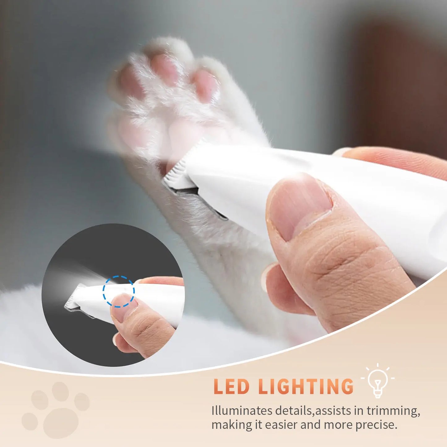 Professional Pet Grooming Clipper Kit – Rechargeable, Low-Noise Dog & Cat Paw Trimmer with LED Light & Dual-Speed Motor (Waterproof)