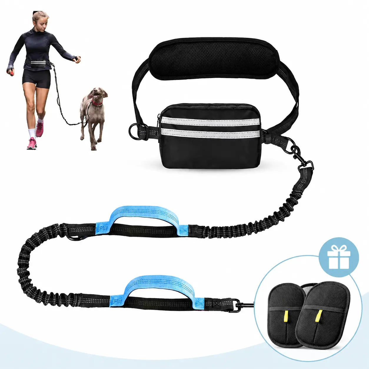 Hands-Free Dual Dog Leash with Waist Bag & Cushioned Pad – Walk Two Dogs with Ease No Tangles, No Stress