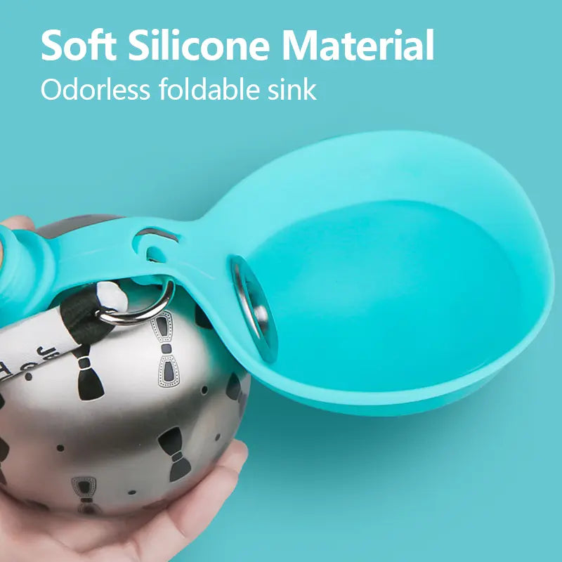 Portable Pet Water Bottle – 285ml Stainless Steel Dog Travel Dispenser with Foldable Silicone Bowl