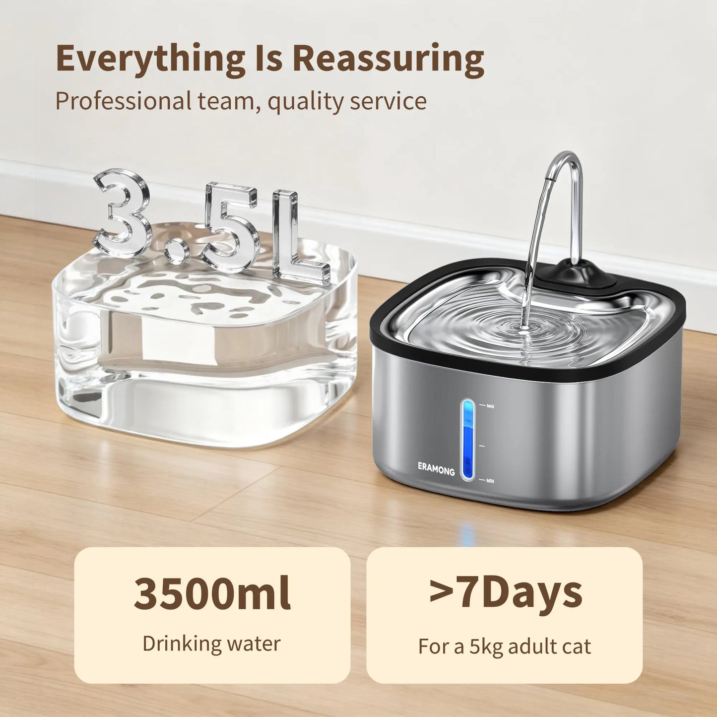 Cat Water Fountain, Pet Indoor Water Fountain, 4 Filters & Ultra Quiet Water Pump, 3.5 L/118.35 Oz Automatic Dog Water Bowl, Multifunctional Square Pet Water Fountain-W04B