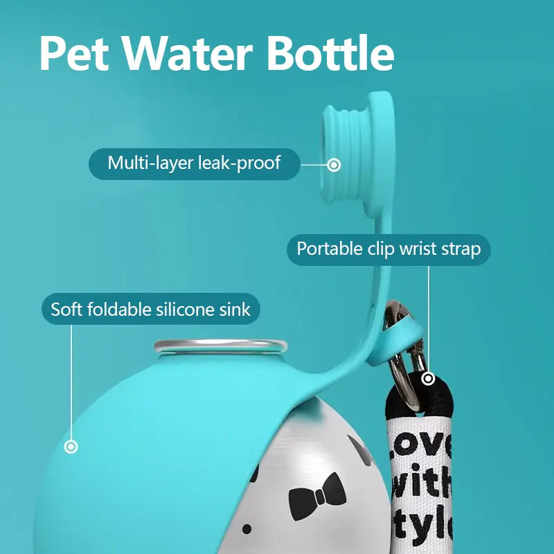 Portable Pet Water Bottle – 285ml Stainless Steel Dog Travel Dispenser with Foldable Silicone Bowl
