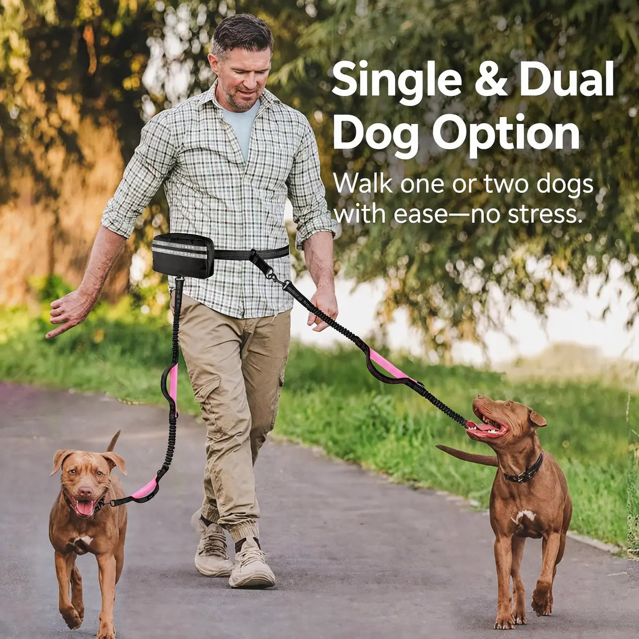 Hands-Free Dual Dog Leash with Waist Bag & Cushioned Pad – Walk Two Dogs with Ease No Tangles, No Stress