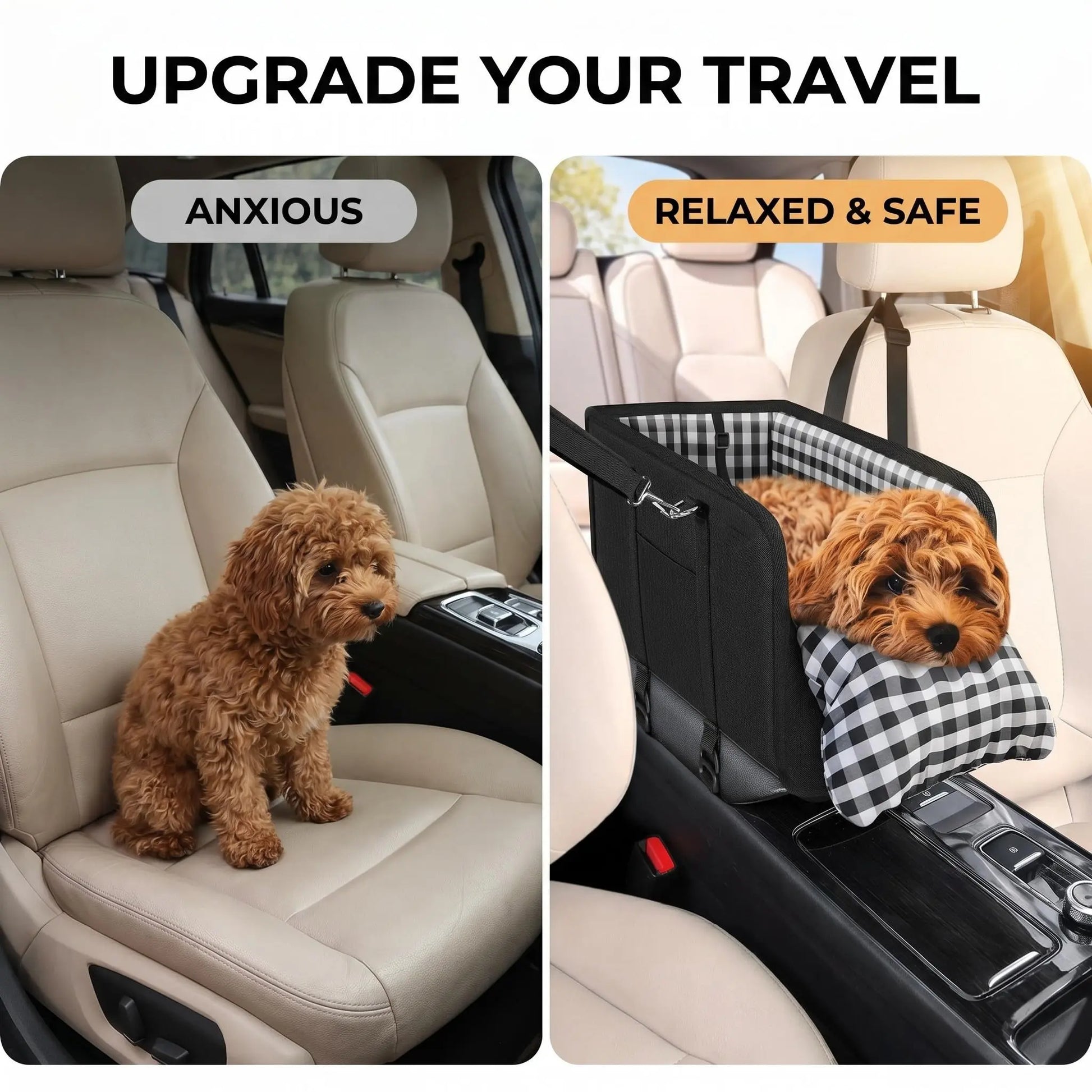 Premium Center Console Pet Car Seat – Secure Booster Bed & Anxiety Relief Travel Sleeper for Small Dogs & Cats