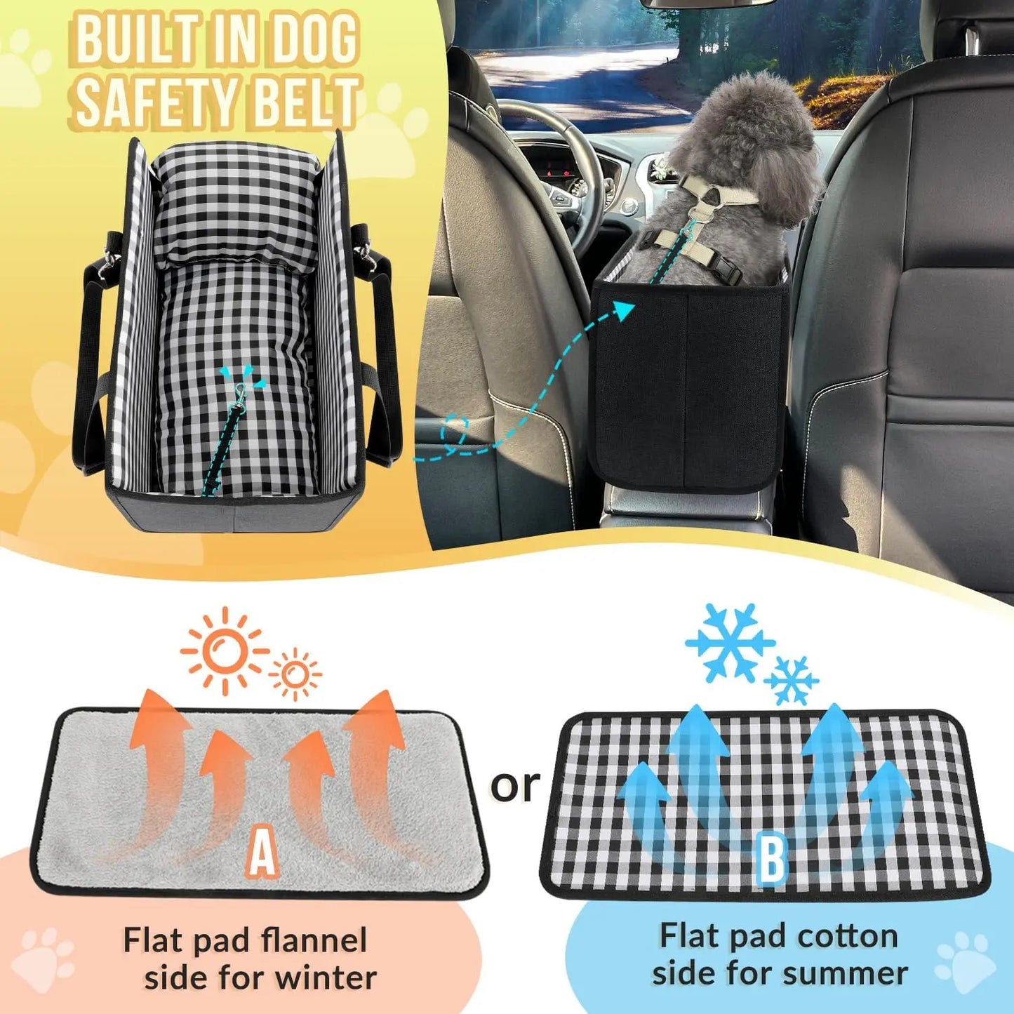 Premium Center Console Pet Car Seat – Secure Booster Bed & Anxiety Relief Travel Sleeper for Small Dogs & Cats