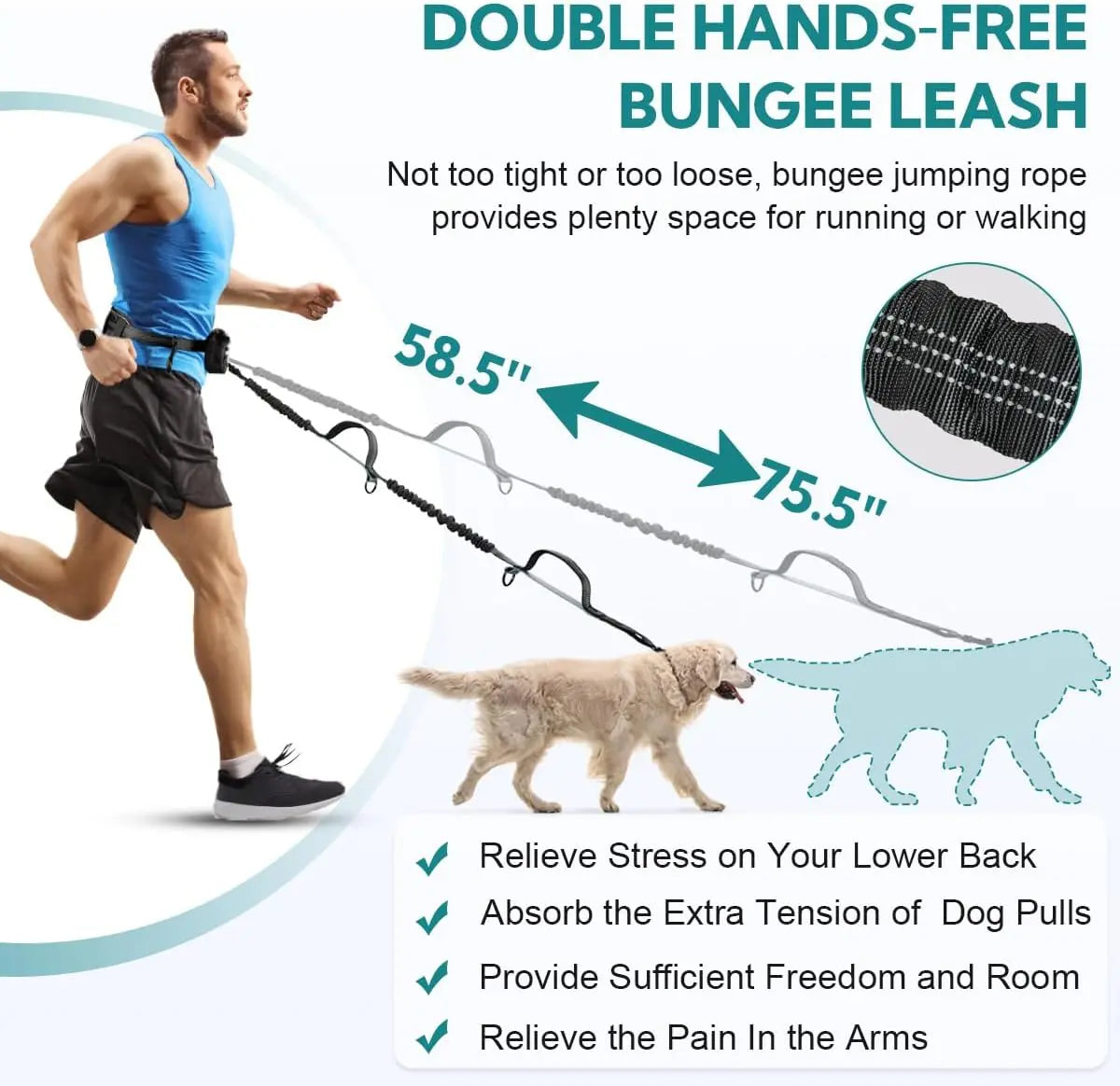 Hands-Free Dual Dog Leash with Waist Bag & Cushioned Pad – Walk Two Dogs with Ease No Tangles, No Stress
