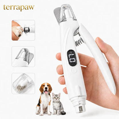 Pet Nail Clipper with Catcher & Grinder, LED Dog and Cat Nail Trimmer, Rechargeable 2-In-1 Paw Grooming Tool for Small Medium Large Pets