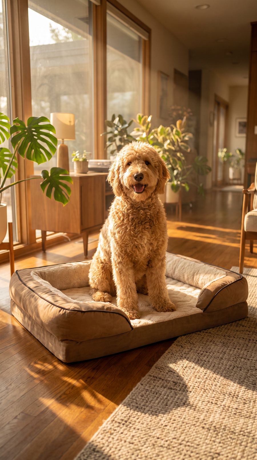 Orthopedic Memory Foam Dog Bed with Removable Bolster & Washable Cover – Brownstone (Jumbo)