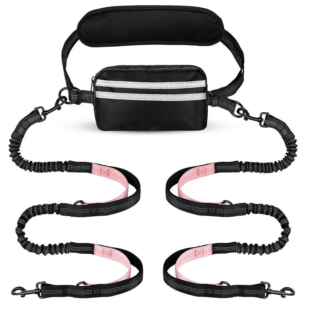 Hands-Free Dual Dog Leash with Waist Bag & Cushioned Pad – Walk Two Dogs with Ease No Tangles, No Stress
