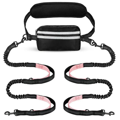 Hands-Free Dual Dog Leash with Waist Bag & Cushioned Pad – Walk Two Dogs with Ease No Tangles, No Stress