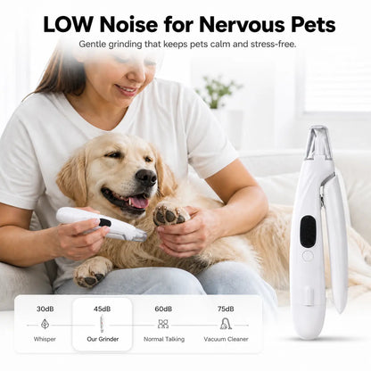 Pet Nail Clipper with Catcher & Grinder, LED Dog and Cat Nail Trimmer, Rechargeable 2-In-1 Paw Grooming Tool for Small Medium Large Pets