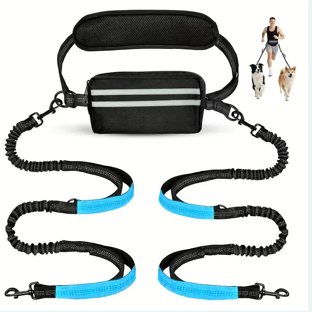 Hands-Free Dual Dog Leash with Waist Bag & Cushioned Pad – Walk Two Dogs with Ease No Tangles, No Stress