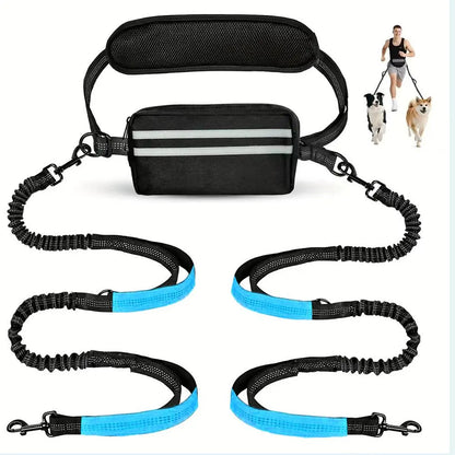 Hands-Free Dual Dog Leash with Waist Bag & Cushioned Pad – Walk Two Dogs with Ease No Tangles, No Stress