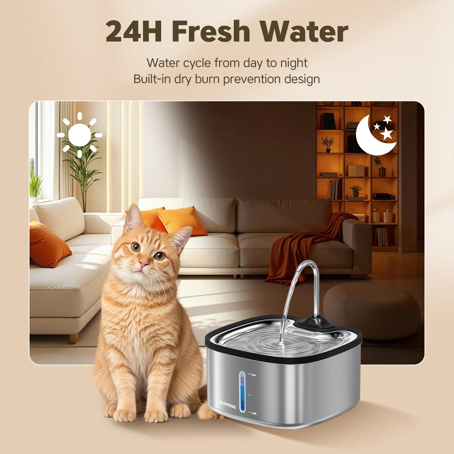 Cat Water Fountain, Pet Indoor Water Fountain, 4 Filters & Ultra Quiet Water Pump, 3.5 L/118.35 Oz Automatic Dog Water Bowl, Multifunctional Square Pet Water Fountain-W04B