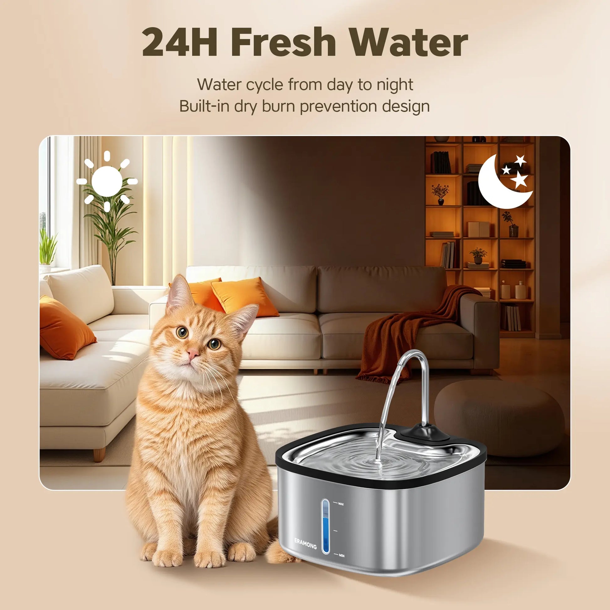 Cat Water Fountain, Pet Indoor Water Fountain, 4 Filters & Ultra Quiet Water Pump, 3.5 L/118.35 Oz Automatic Dog Water Bowl, Multifunctional Square Pet Water Fountain-W04B
