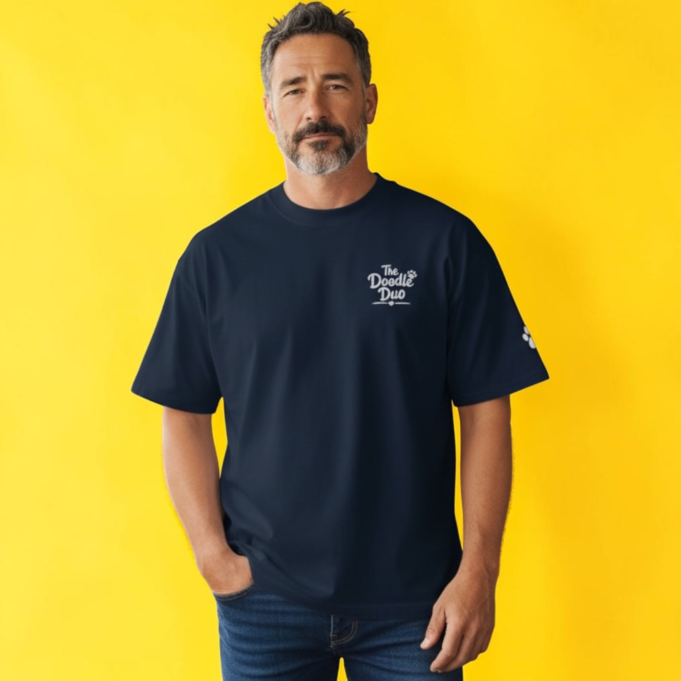 The Doodle Duo - Classic Embroidered - Unisex organic oversized high neck t-shirt