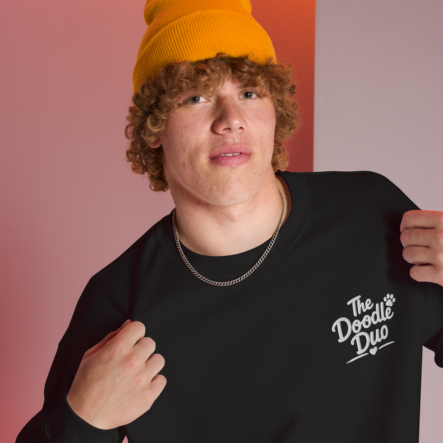 Black Doodle Duo embroidered crew neck sweatshirt — right front view