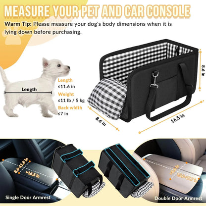 Premium Center Console Pet Car Seat – Secure Booster Bed & Anxiety Relief Travel Sleeper for Small Dogs & Cats
