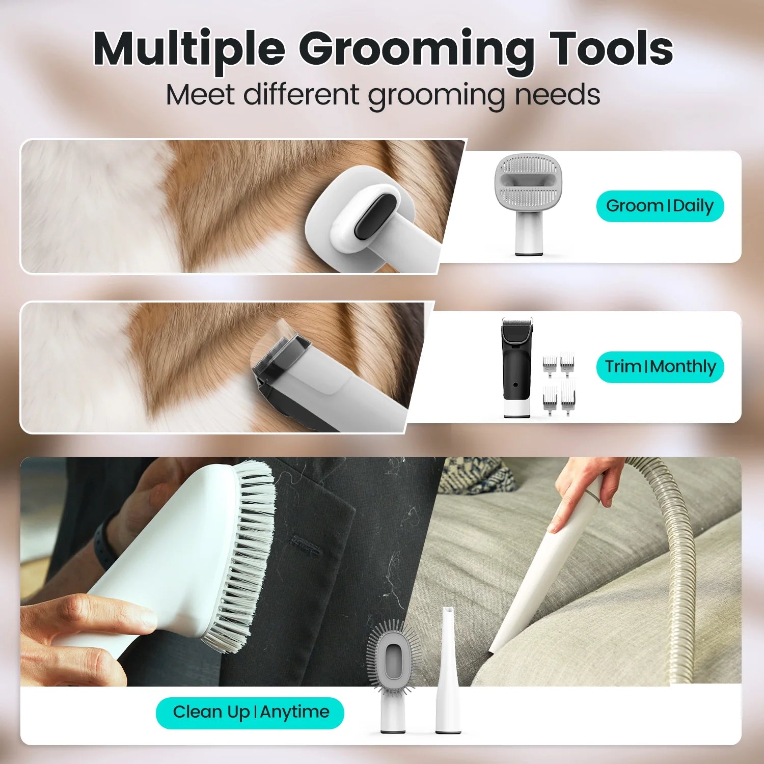 7-in-1 Pet Grooming Kit & Vacuum | 11000Pa Powerful Suction for Shedding & Hair Care