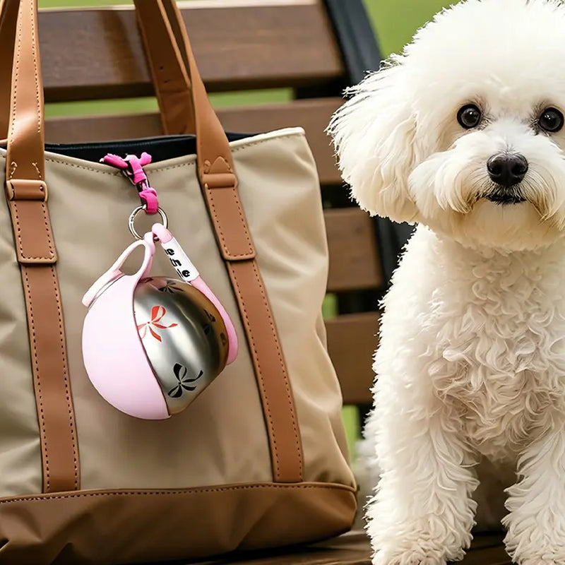 Portable Pet Water Bottle – 285ml Stainless Steel Dog Travel Dispenser with Foldable Silicone Bowl