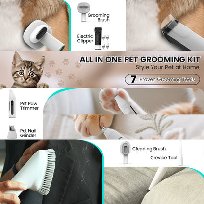 7-in-1 Pet Grooming Kit & Vacuum | 11000Pa Powerful Suction for Shedding & Hair Care
