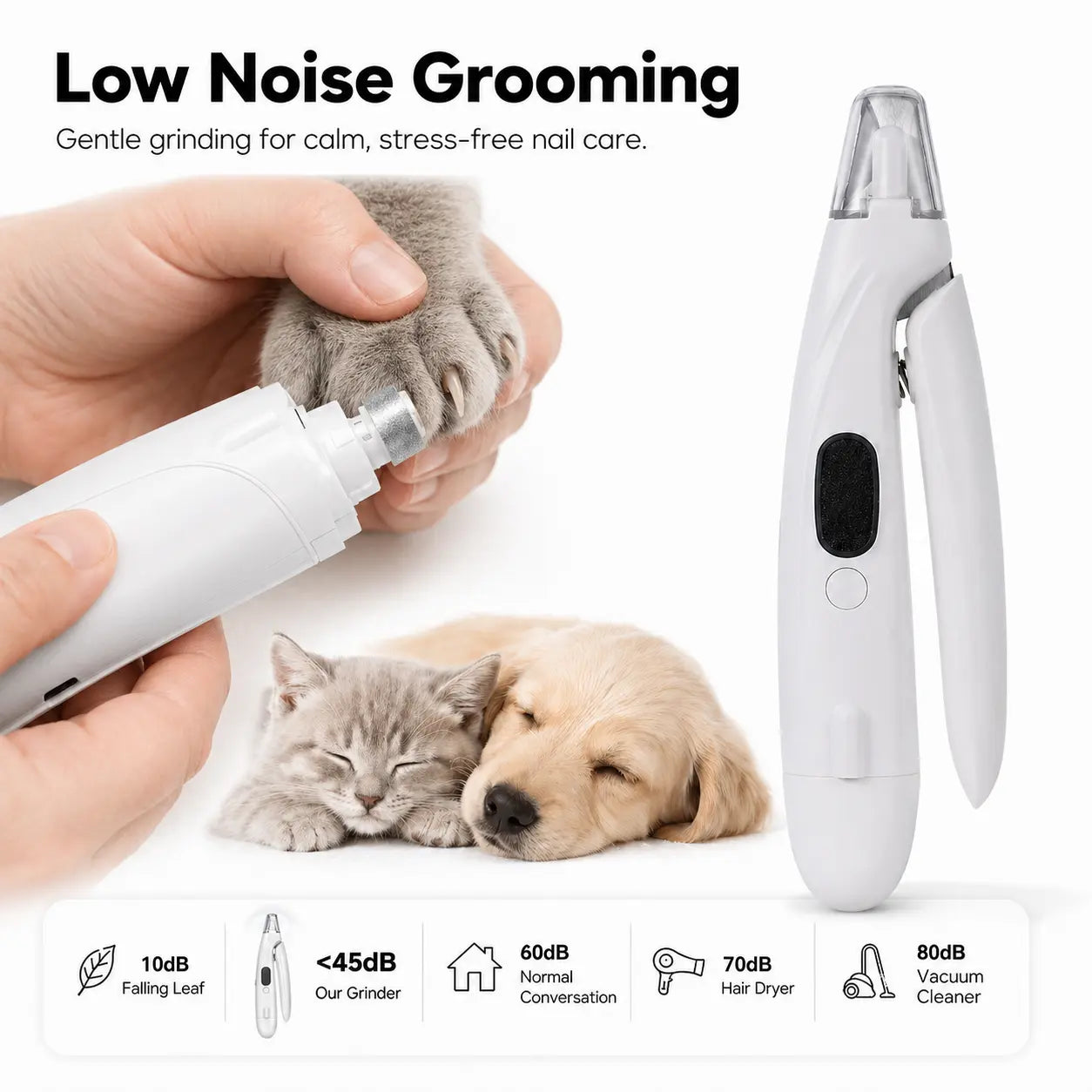 Pet Nail Clipper with Catcher & Grinder, LED Dog and Cat Nail Trimmer, Rechargeable 2-In-1 Paw Grooming Tool for Small Medium Large Pets