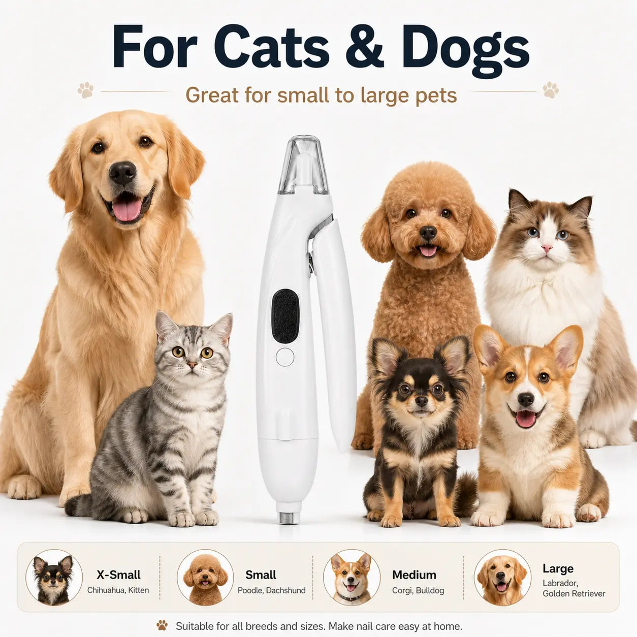 Pet Nail Clipper with Catcher & Grinder, LED Dog and Cat Nail Trimmer, Rechargeable 2-In-1 Paw Grooming Tool for Small Medium Large Pets