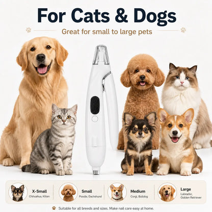 Pet Nail Clipper with Catcher & Grinder, LED Dog and Cat Nail Trimmer, Rechargeable 2-In-1 Paw Grooming Tool for Small Medium Large Pets