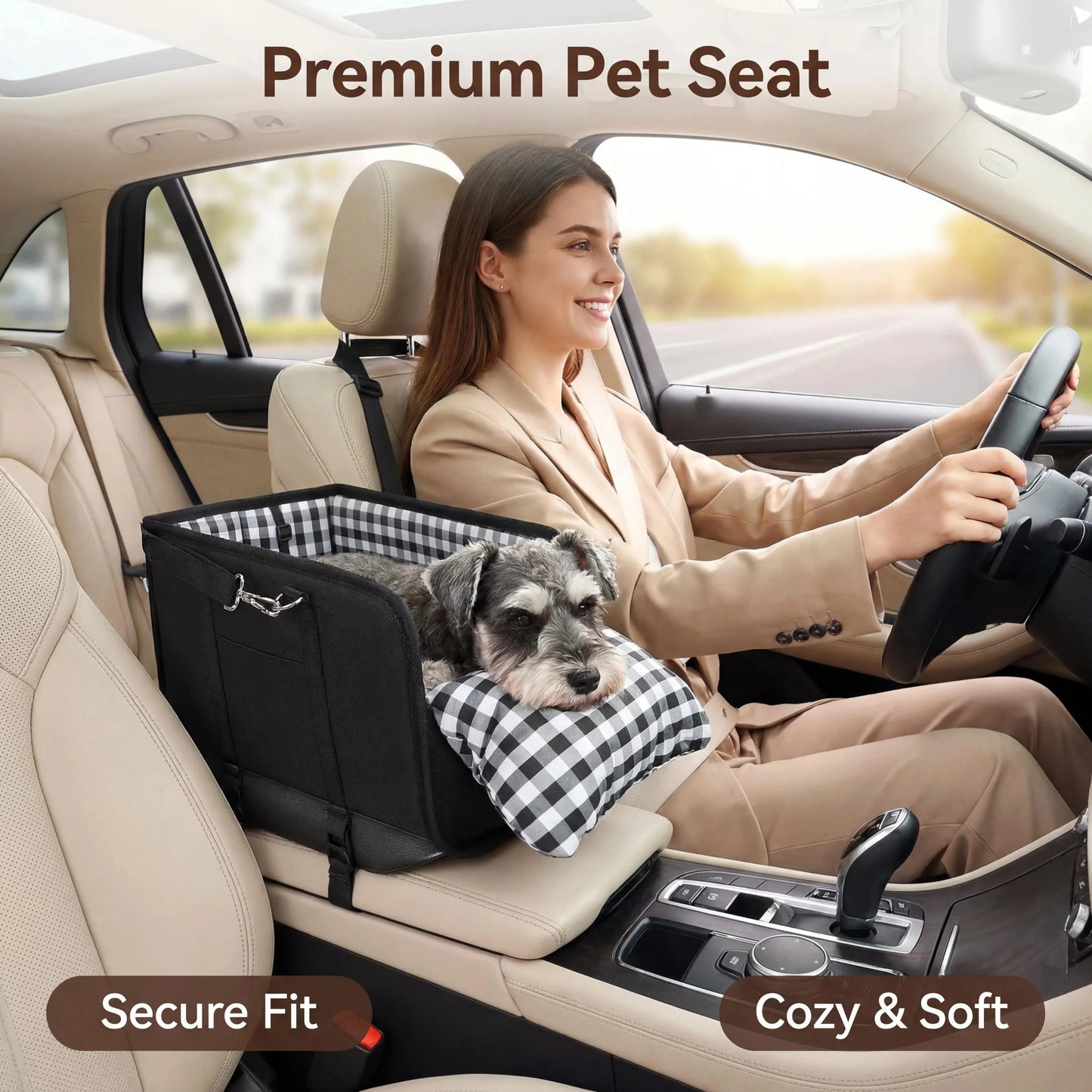 Premium Center Console Pet Car Seat – Secure Booster Bed & Anxiety Relief Travel Sleeper for Small Dogs & Cats
