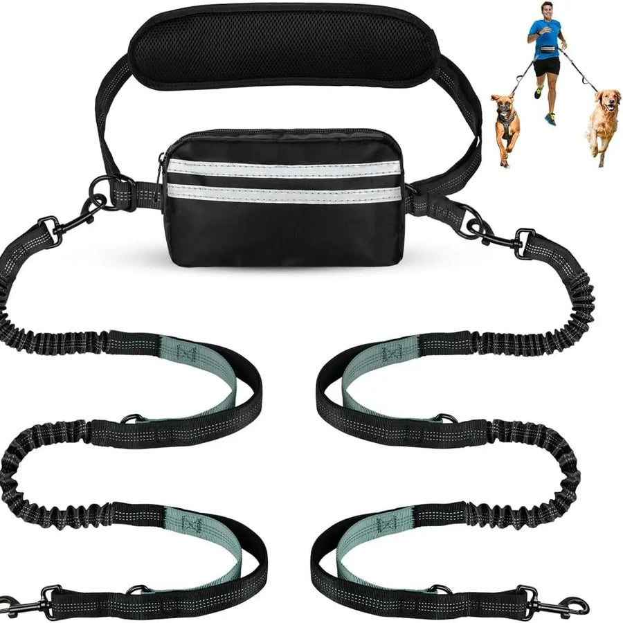 Hands-Free Dual Dog Leash with Waist Bag & Cushioned Pad – Walk Two Dogs with Ease No Tangles, No Stress