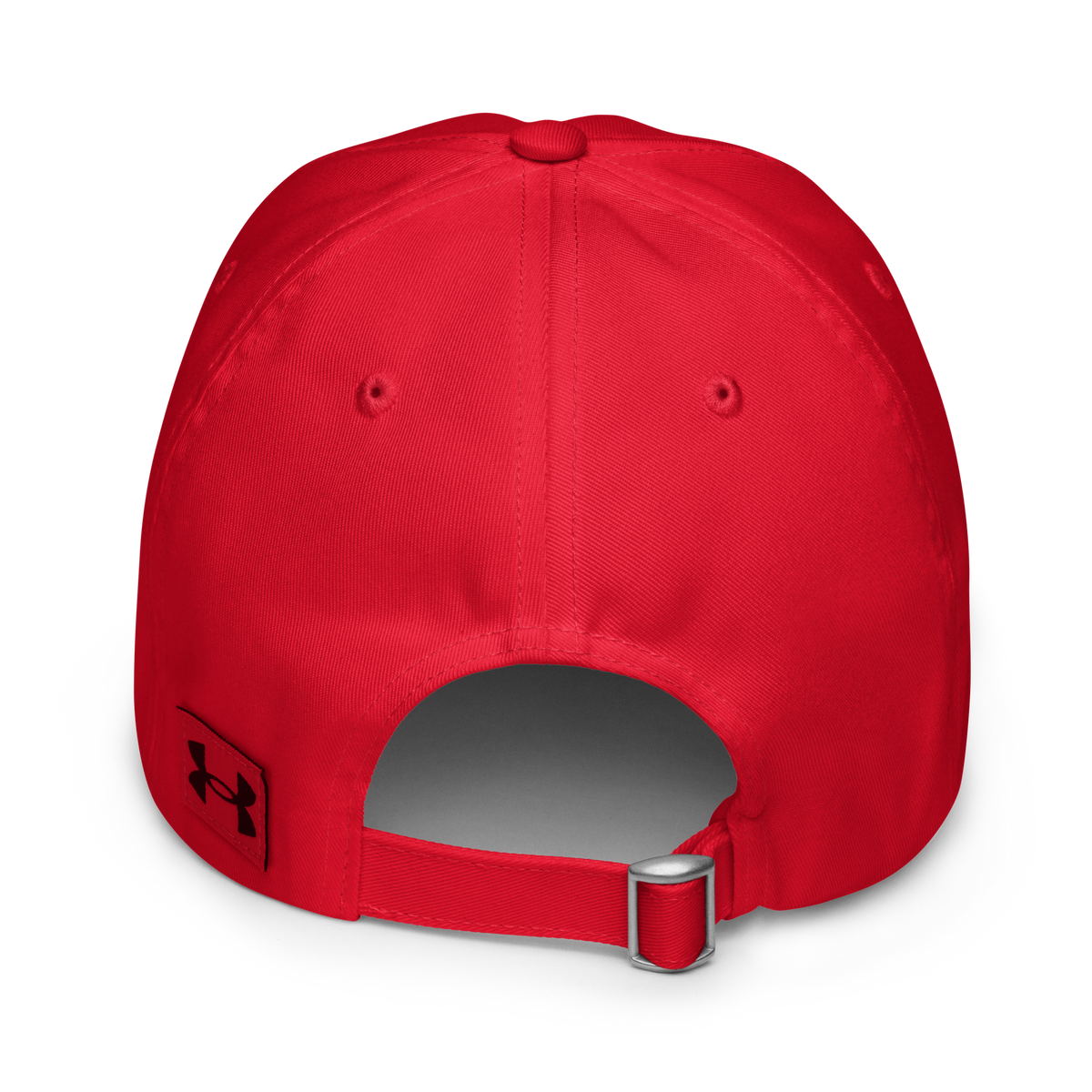 Red Under Armour dad hat — back view.