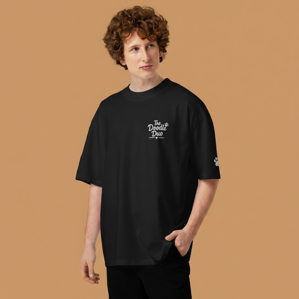 The Doodle Duo - Classic Embroidered - Unisex organic oversized high neck t-shirt